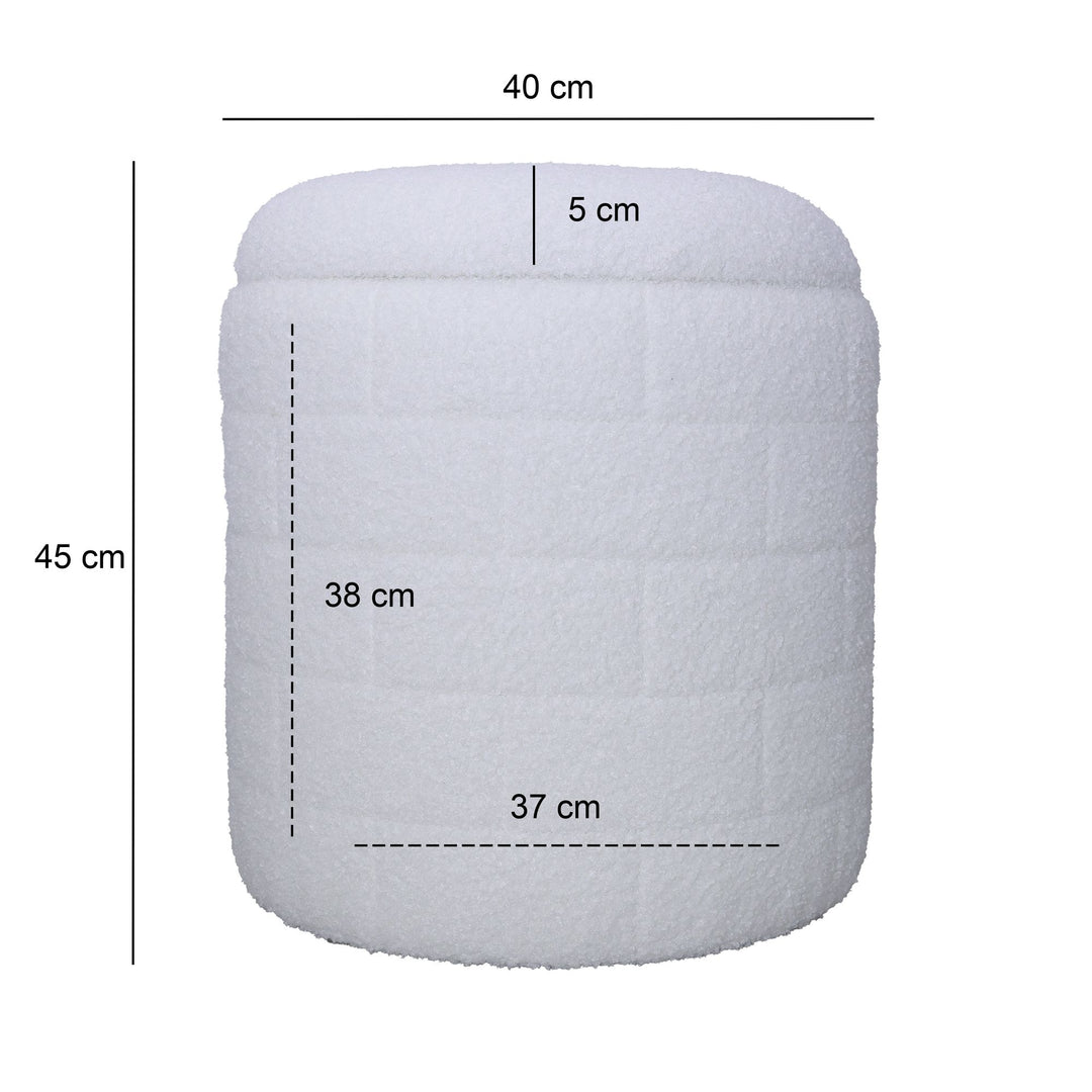 Opbevaringspuf 40x40x45 cm, Rund stofpuf, hvid med aftageligt låg, Polstret opbevaringspuf, Moderne sidepuf til stuen