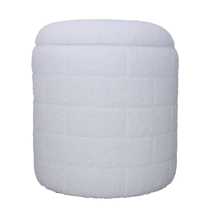 Opbevaringspuf 40x40x45 cm, Rund stofpuf, hvid med aftageligt låg, Polstret opbevaringspuf, Moderne sidepuf til stuen