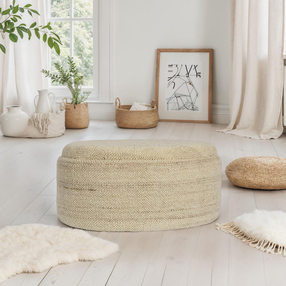 Oval uld puf med opbevaring, 81 cm, aftageligt låg, moderne brun stofbetrukket puf, polstret opbevaringspuf til stue, soveværelse, entre