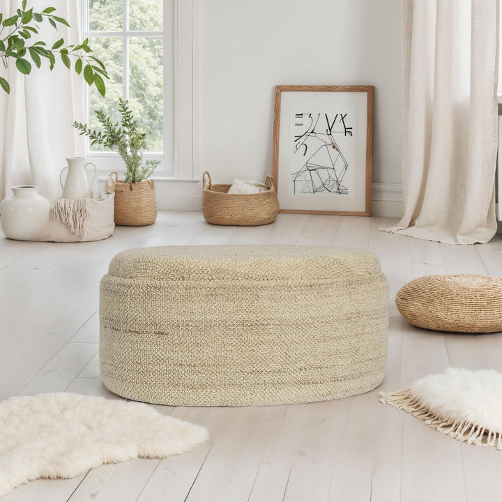 Oval uld puf med opbevaring, 81 cm, aftageligt låg, moderne brun stofbetrukket puf, polstret opbevaringspuf til stue, soveværelse, entre