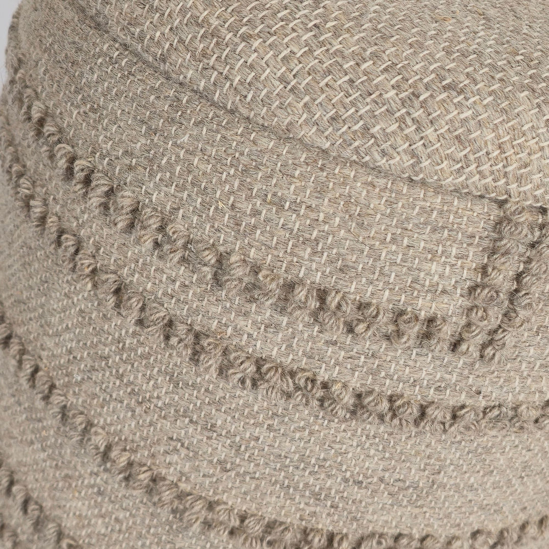 Rund uldpuf med opbevaring, Ø 40 x 45 cm, brun, med opbevaringsplads, aftageligt låg, sidebord og polstret puf til stue, soveværelse, entré i moderne boheme-design.