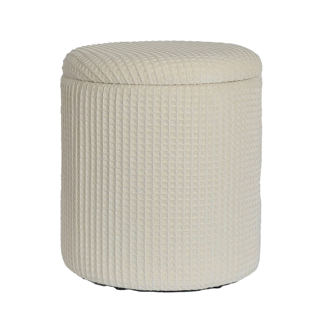 Rund opbevaringsskammel, Ø40x45 cm, beige bomuld, skammel med aftageligt låg, stofopbevaringsskammel, sideskammel og fodskammel til stue, soveværelse, entré