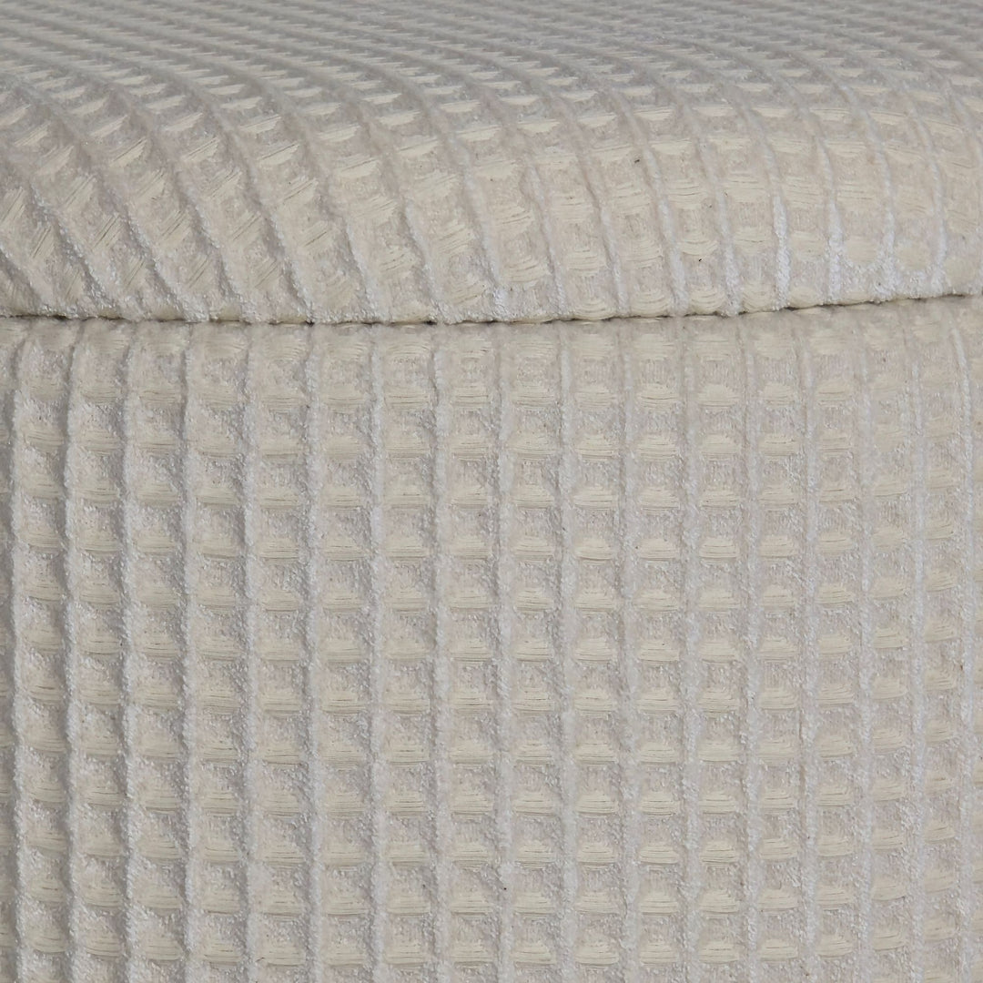 Rund opbevaringsskammel, Ø40x45 cm, beige bomuld, skammel med aftageligt låg, stofopbevaringsskammel, sideskammel og fodskammel til stue, soveværelse, entré