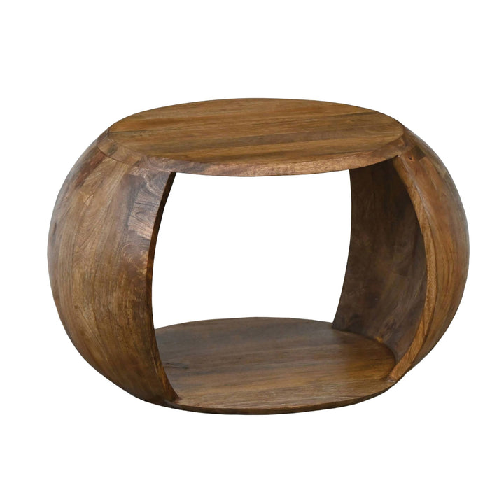 Rundt Sofabord 60 cm i Massivt Mangotræ – Håndlavet Designbord med Hylde