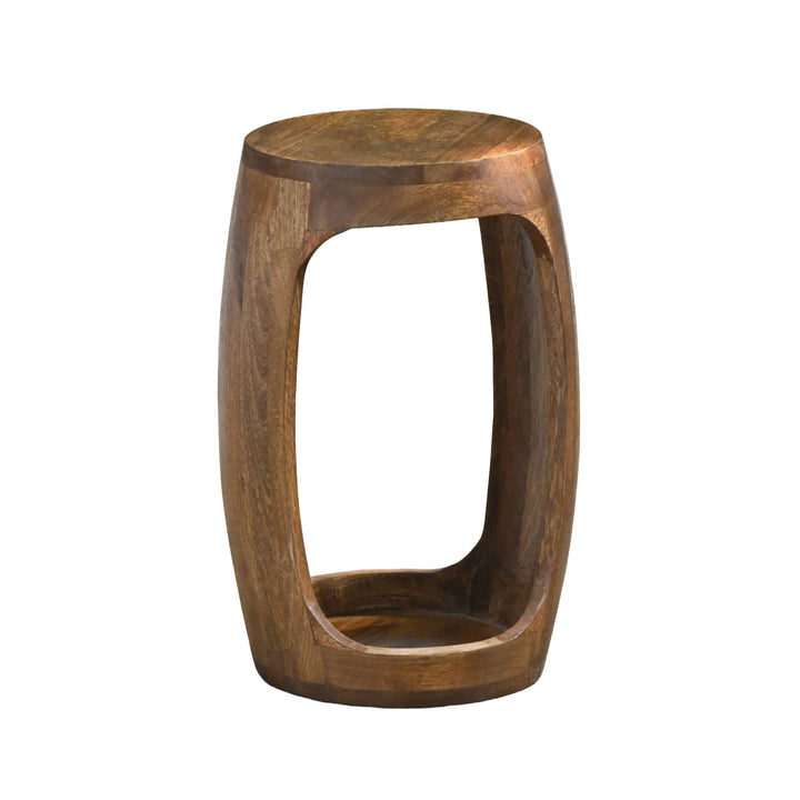 Rundt Sidebord 30 cm i Massivt Mangotræ – Håndlavet Designbord med Åben Hylde