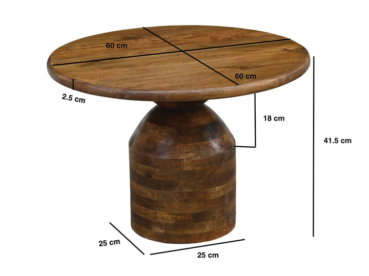 Rundt Sofabord 60 cm i Massivt Mangotræ – Designbord med Søjleben