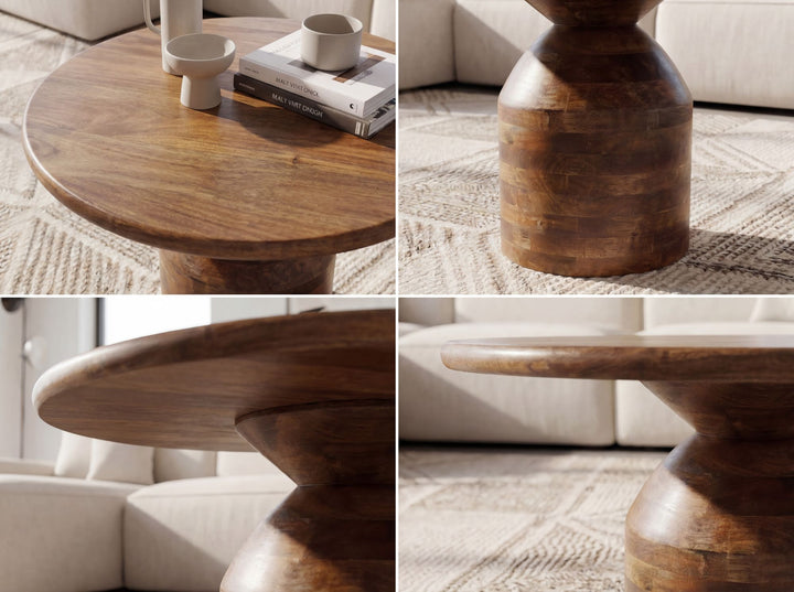 Rundt Sofabord 60 cm i Massivt Mangotræ – Designbord med Søjleben