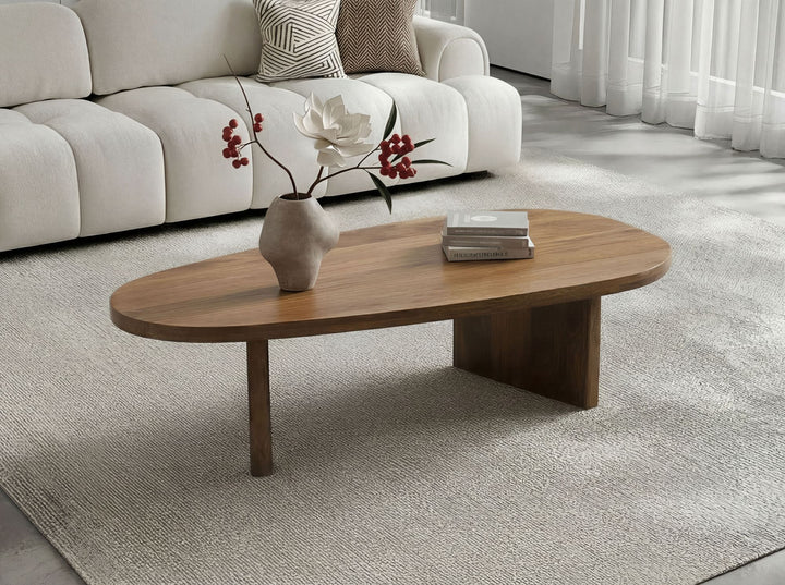 Ovalt Sofabord 120 cm i Massivt Mangotræ – Håndlavet Designbord med Afrundede Former
