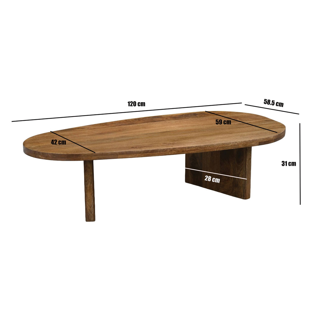 Ovalt Sofabord 120 cm i Massivt Mangotræ – Håndlavet Designbord med Afrundede Former