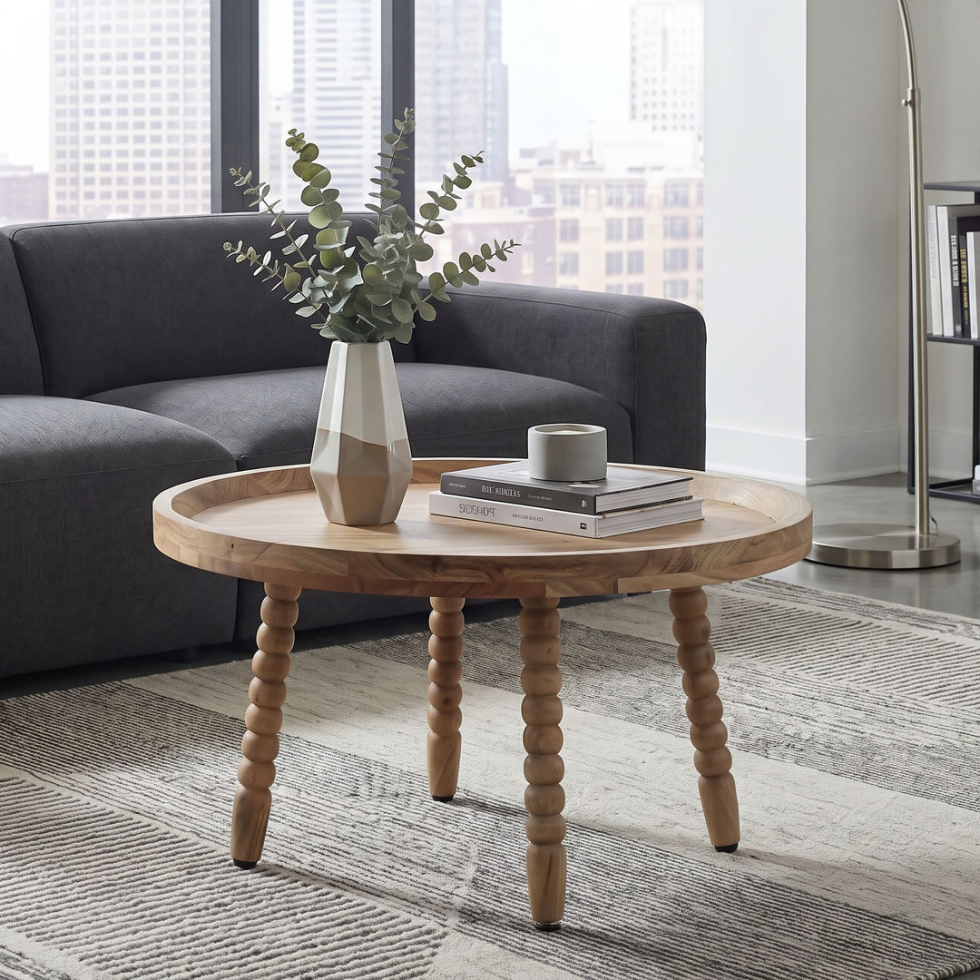 Rundt Sofabord 60 cm i Massivt Akacietræ – Designbord med Dekorative Ben