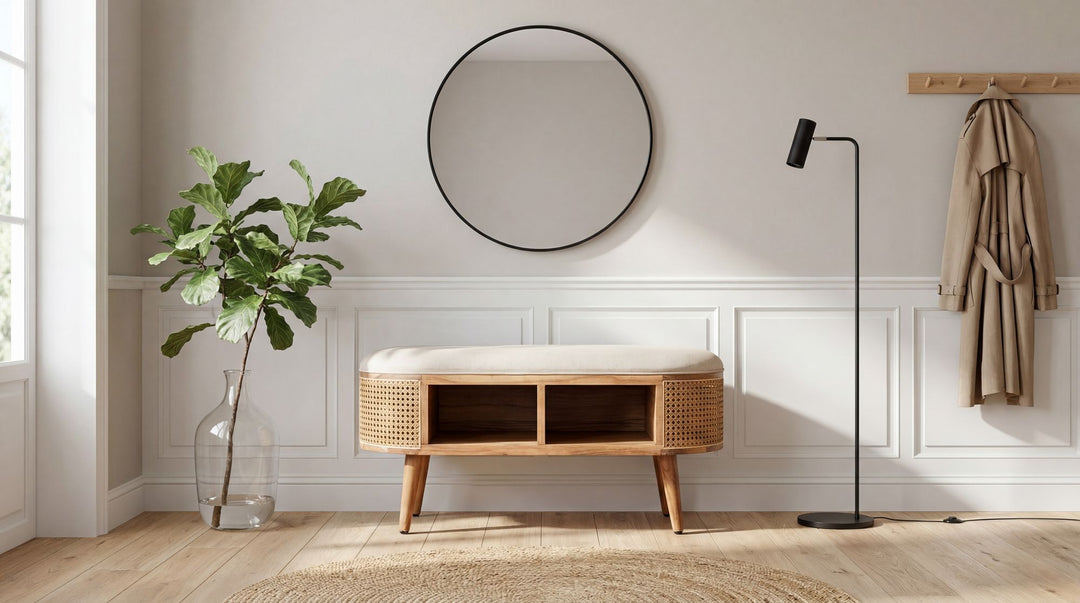 Polstret Bænk 90 cm med Wienerflet – Retro Entrébænk i Håndlavet Design