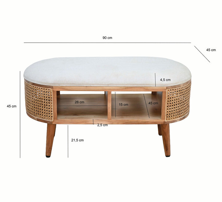 Polstret Bænk 90 cm med Wienerflet – Retro Entrébænk i Håndlavet Design