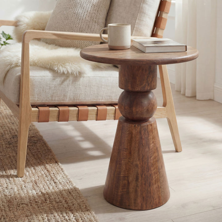 Rundt Sidebord 35 cm i Massivt Mangotræ – Brunt Naturligt Designbord