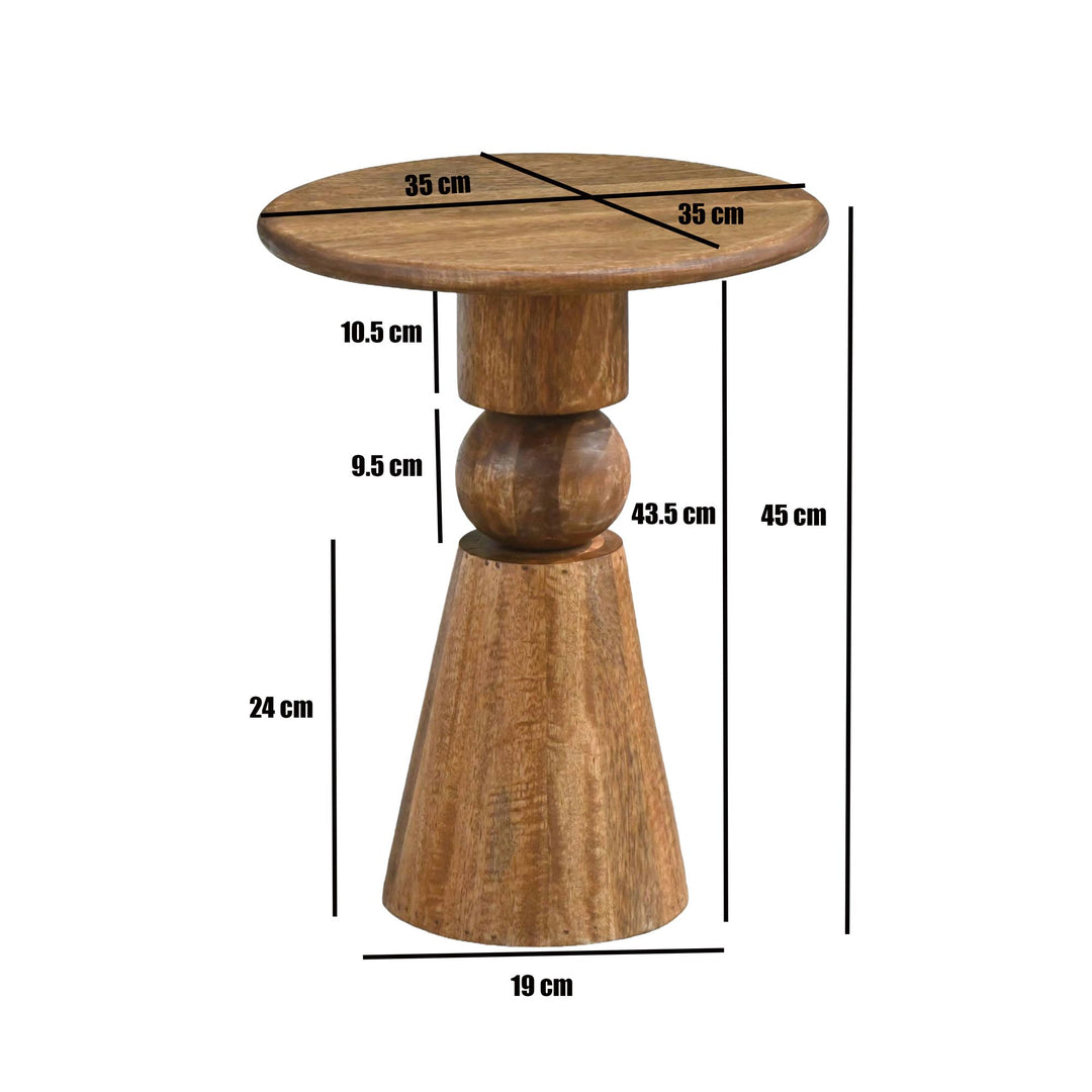Rundt Sidebord 35 cm i Massivt Mangotræ – Brunt Naturligt Designbord