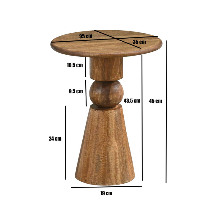 Rundt Sidebord 35 cm i Massivt Mangotræ – Brunt Naturligt Designbord