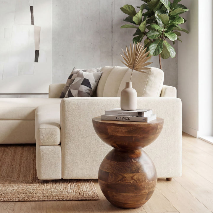 Rundt Sidebord 35 cm i Massivt Mangotræ – Naturligt Designbord i Træ