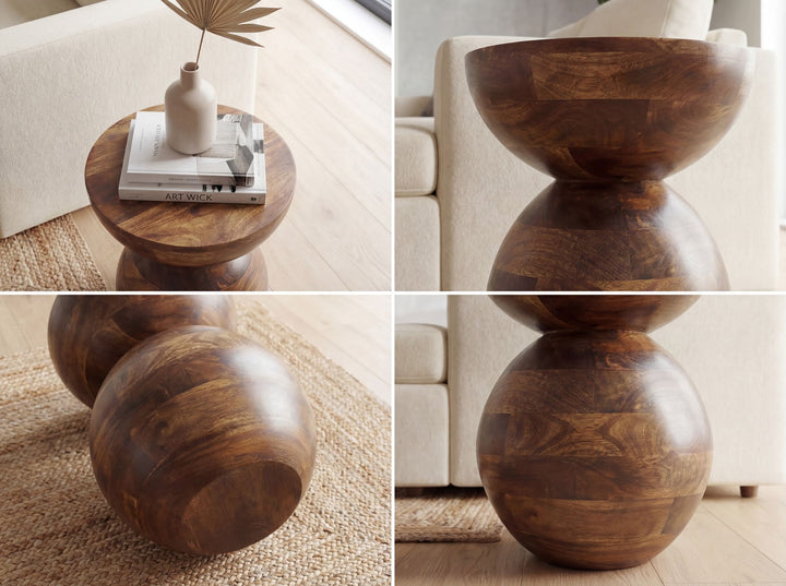 Rundt Sidebord 35 cm i Massivt Mangotræ – Naturligt Designbord i Træ