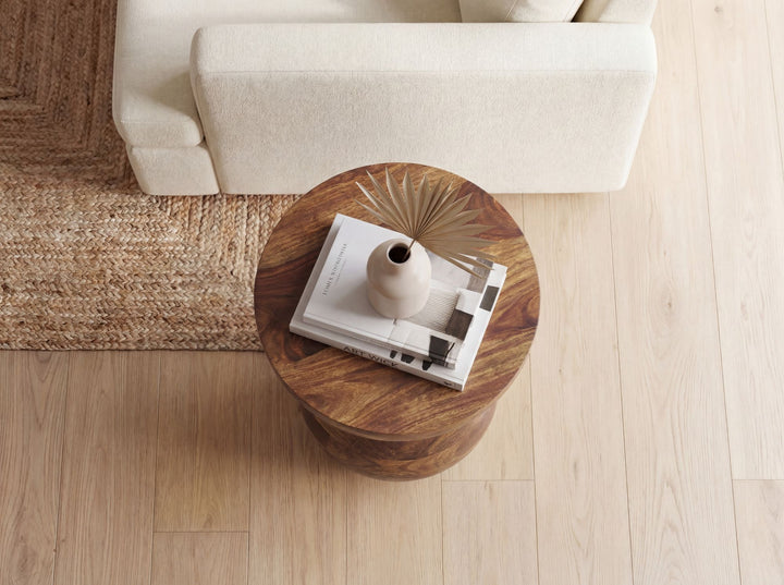 Rundt Sidebord 35 cm i Massivt Mangotræ – Naturligt Designbord i Træ