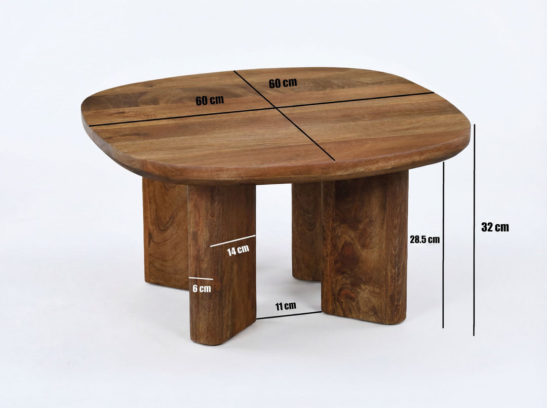 Kvadratisk Sofabord 60 cm i Massivt Mangotræ – Håndlavet Designbord med Afrundede Kanter