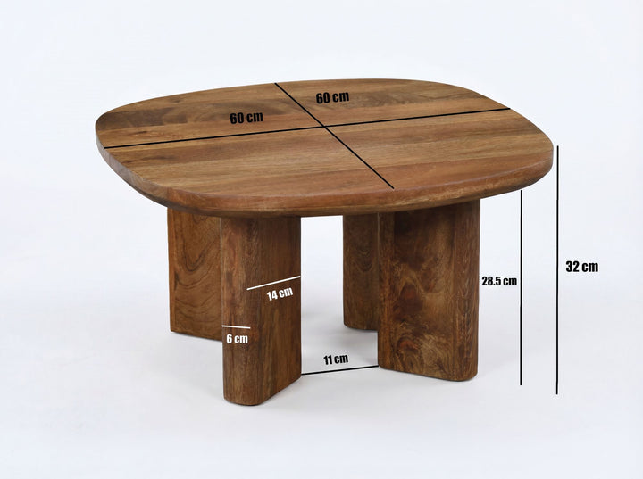 Kvadratisk Sofabord 60 cm i Massivt Mangotræ – Håndlavet Designbord med Afrundede Kanter