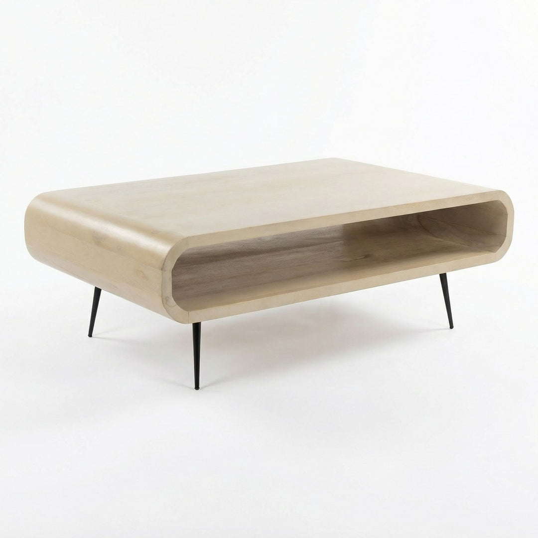 Sofabord 90 cm i Massivt Mangotræ White Wash – Rektangulært Designbord med Metalben