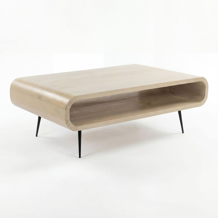 Sofabord 90 cm i Massivt Mangotræ White Wash – Rektangulært Designbord med Metalben