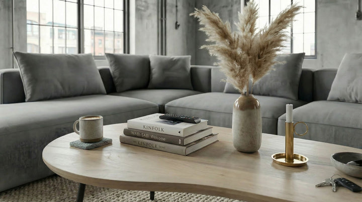 Sofabord 122 cm i Massivt Mangotræ White Wash – Nyreformet Designbord med Metalben