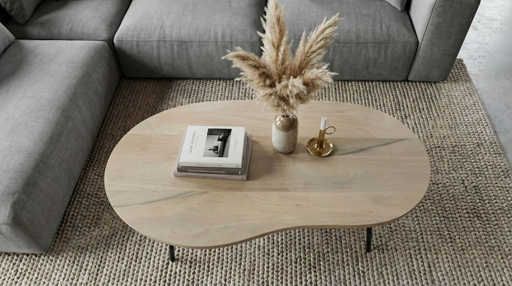 Sofabord 122 cm i Massivt Mangotræ White Wash – Nyreformet Designbord med Metalben