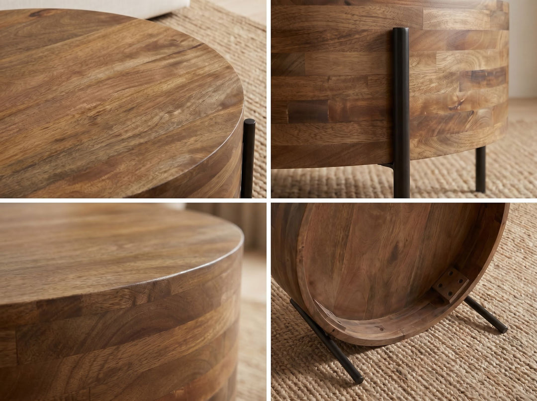 Sofabord i massivt mangotræ 70 cm – rundt sofabord til stuen – moderne træbord – håndlavet designbord og sidebord