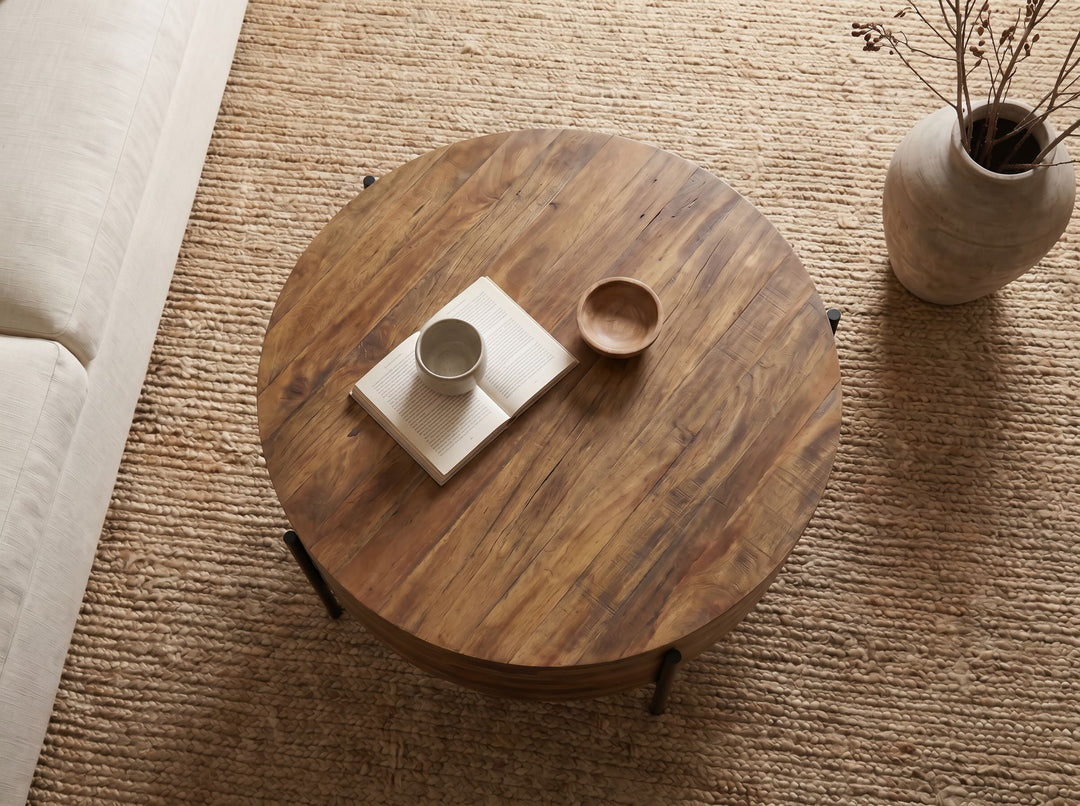 Sofabord i massivt mangotræ 70 cm – rundt sofabord til stuen – moderne træbord – håndlavet designbord og sidebord