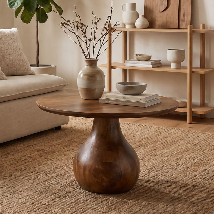 Rundt Sofabord 60 cm i Massivt Mangotræ – Dråbeformet Designbord i Træ