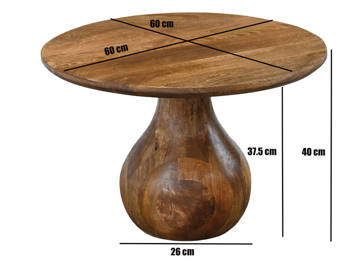 Rundt Sofabord 60 cm i Massivt Mangotræ – Dråbeformet Designbord i Træ