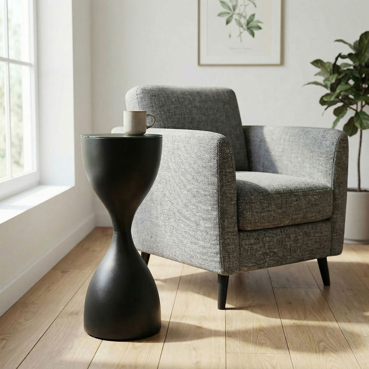 Rundt Sidebord 23 cm i Sort Metal med Glasplade – Moderne Designbord