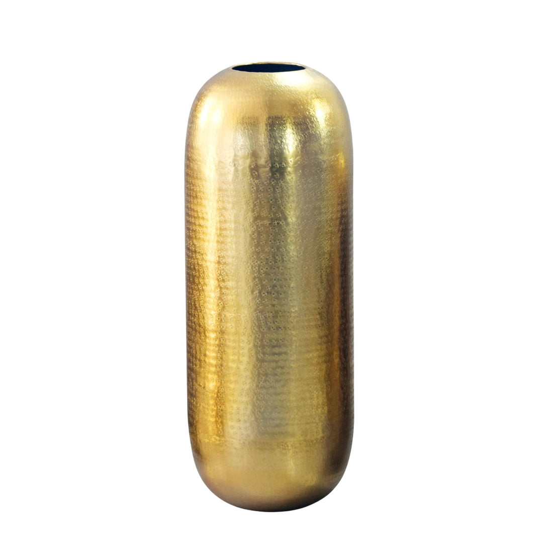 XXL Gulvvase 75 cm i Guldfarvet Aluminium – Stor Rund Metalvase til Boligindretning