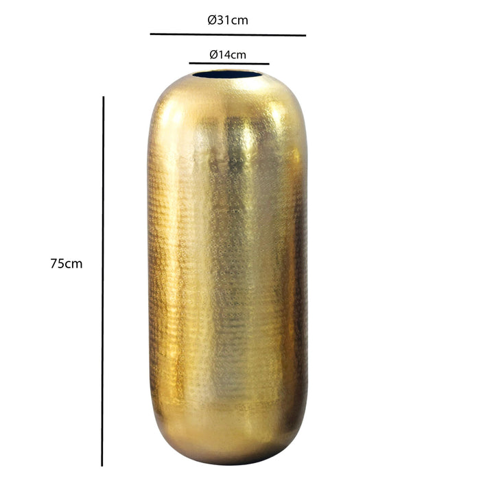 XXL Gulvvase 75 cm i Guldfarvet Aluminium – Stor Rund Metalvase til Boligindretning