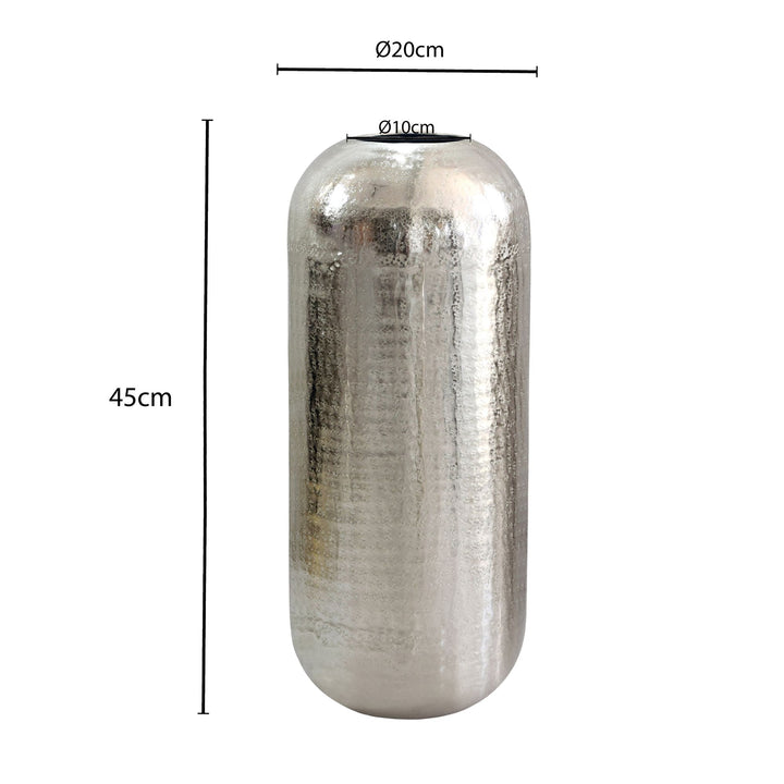 Dekovase 45 cm i Sølv Aluminium – Moderne Rund Metalvase til Boligindretning