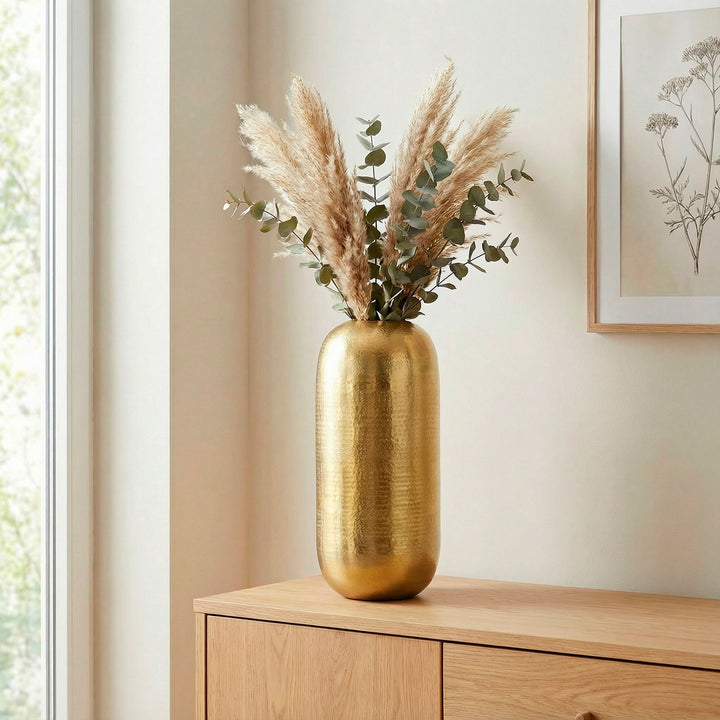 Dekovase 45 cm i Guld Aluminium – Moderne Rund Metalvase til Boligindretning