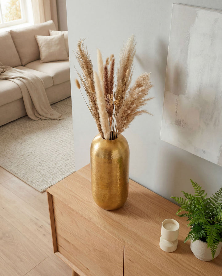 Dekovase 45 cm i Guld Aluminium – Moderne Rund Metalvase til Boligindretning