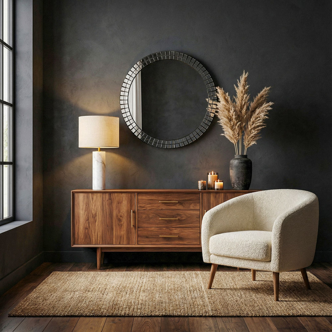 Vægspejl rundt 60cm - Art Deco spejl - vægspejl, diameter: 60 cm