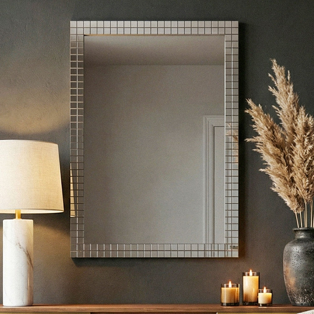 Vægspejl 60x90 cm med mosaikramme - rektangulært spejl, håndlavet