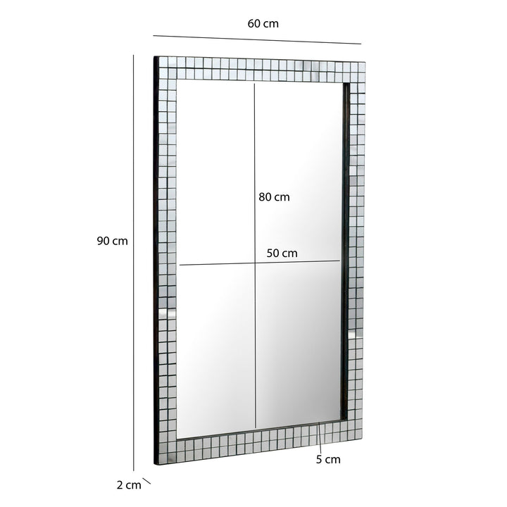 Vægspejl 60x90 cm med mosaikramme - rektangulært spejl, håndlavet