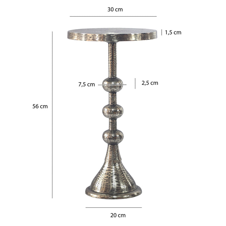 Sidebord aluminium sølvfarvet 30cm rundt Bord metal - dekorativt bord aluminium orientalsk, håndlavet