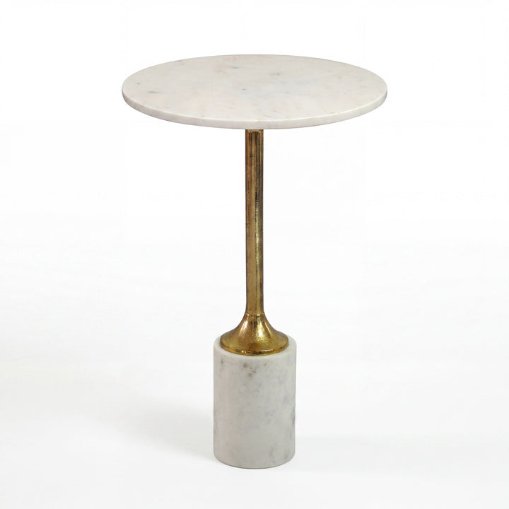 Rundt Sidebord 37 cm i Metal med Hvid Marmorbordplade – Elegant Designbord