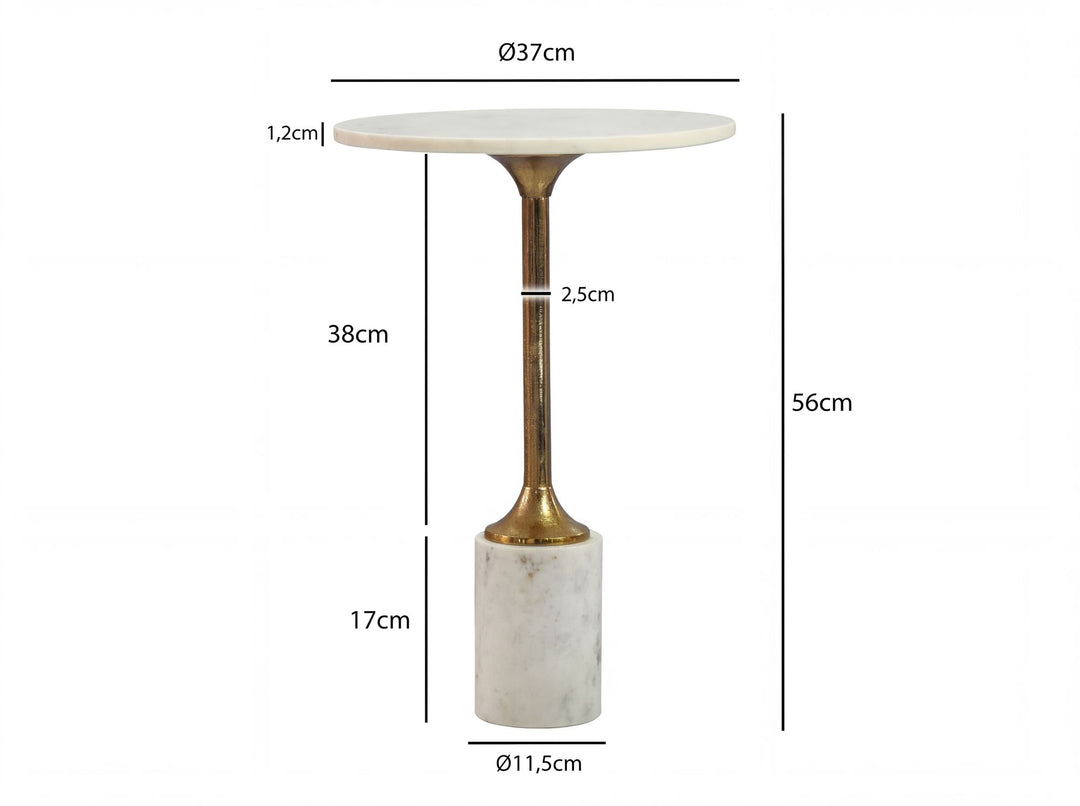 Rundt Sidebord 37 cm i Metal med Hvid Marmorbordplade – Elegant Designbord