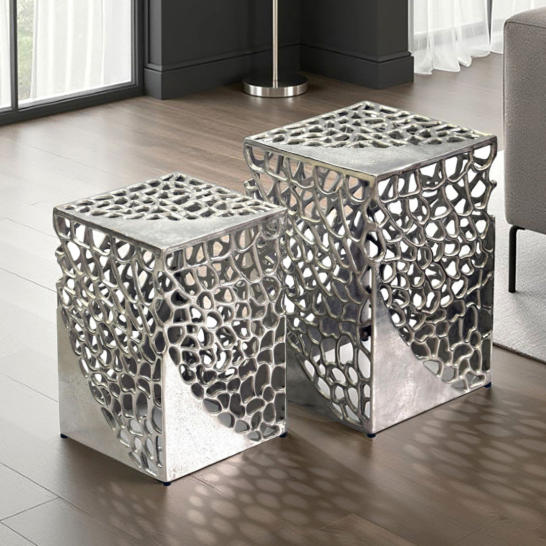 Sidebordssæt 2 stk. i Sølv Aluminium – Moderne Designborde i Metal