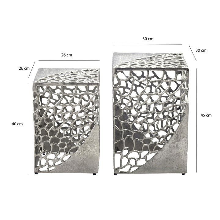 Sidebordssæt 2 stk. i Sølv Aluminium – Moderne Designborde i Metal