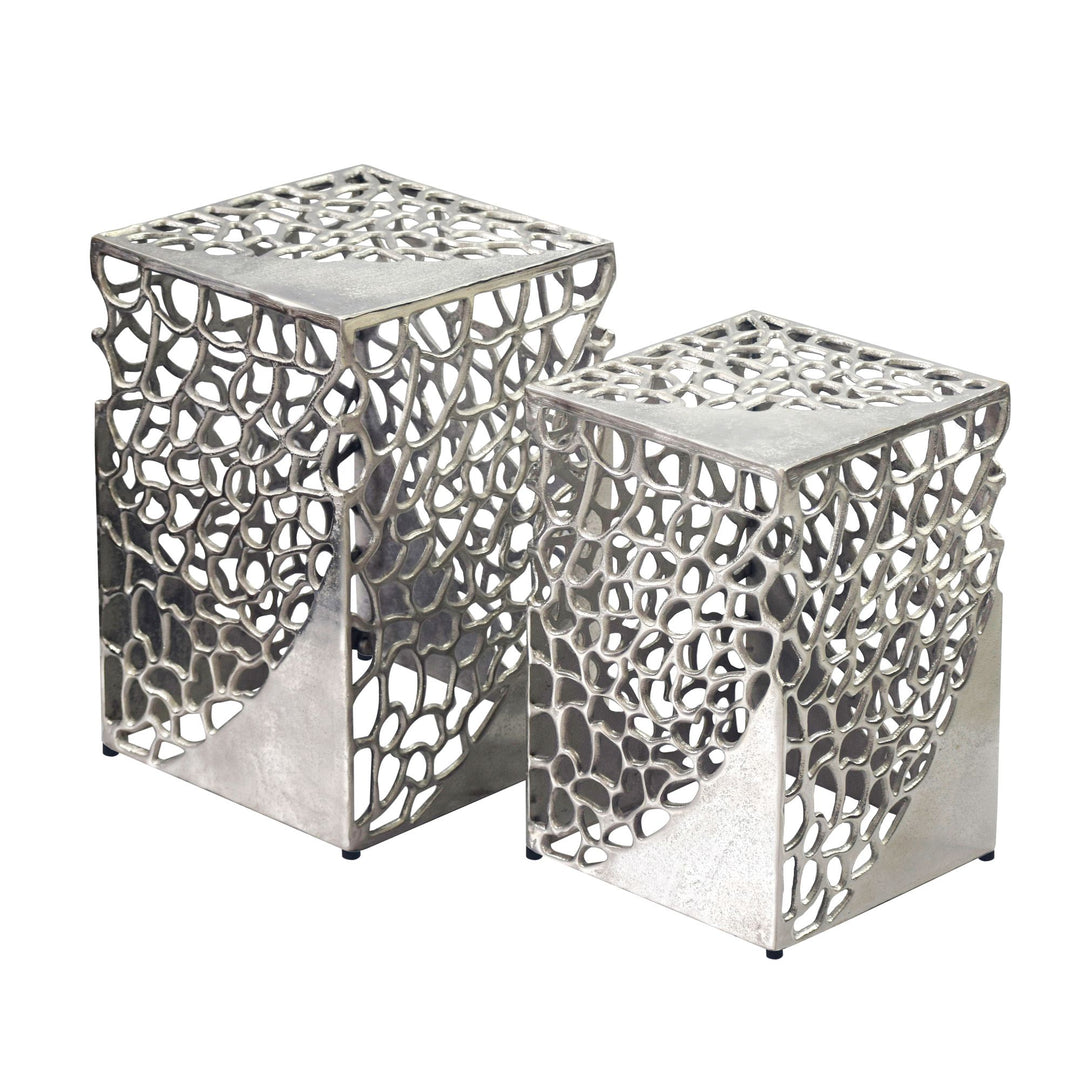 Sidebordssæt 2 stk. i Sølv Aluminium – Moderne Designborde i Metal
