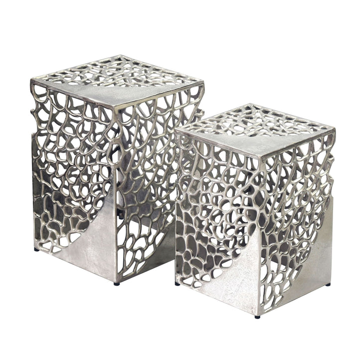 Sidebordssæt 2 stk. i Sølv Aluminium – Moderne Designborde i Metal