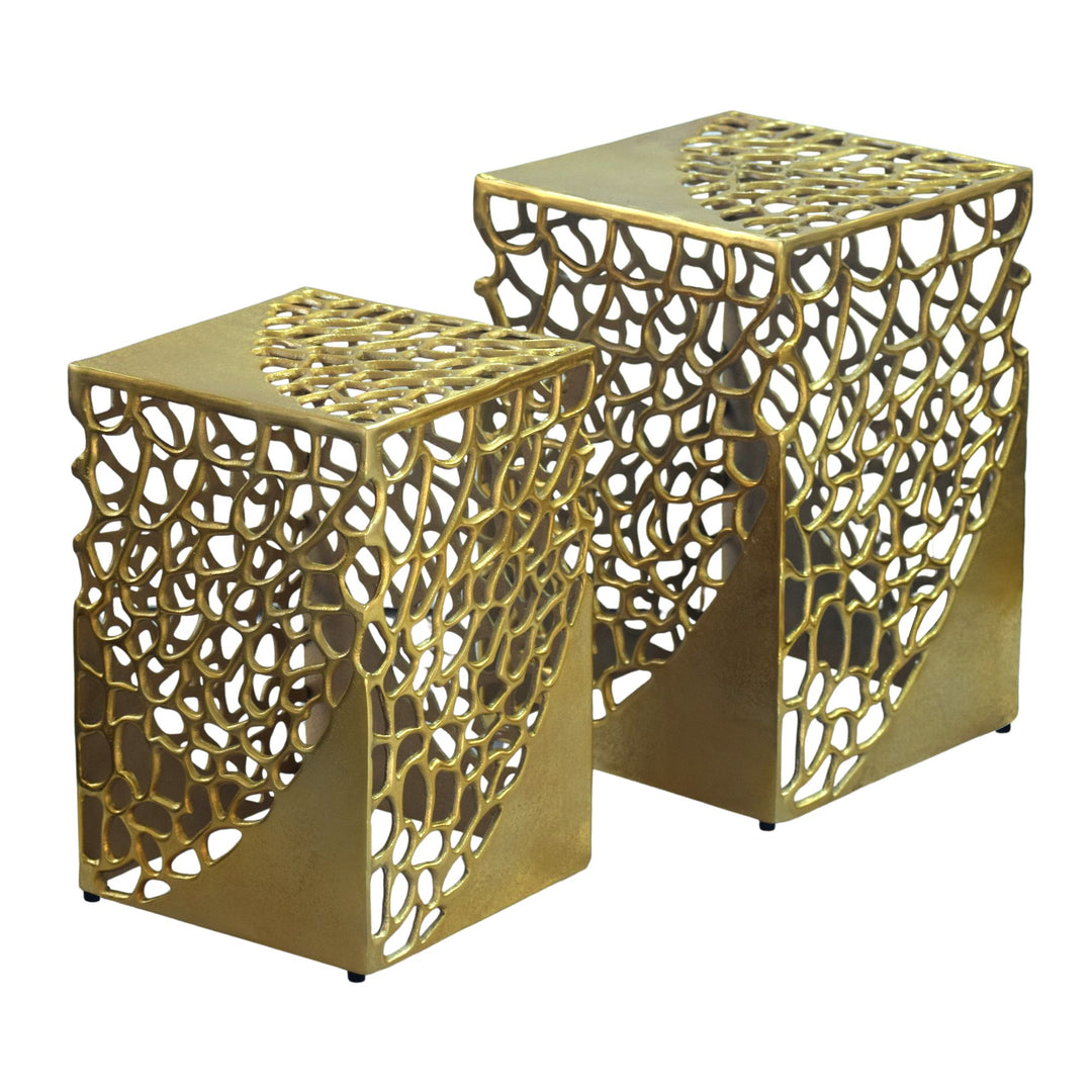 Sidebordssæt 2 stk. i Guld Aluminium – Moderne Designborde i Metal