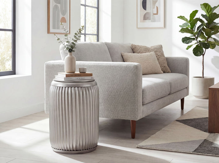 Rundt Sidebord 35 cm i Sølv Metal med Aftagelig Bordplade – Designbord med Opbevaring